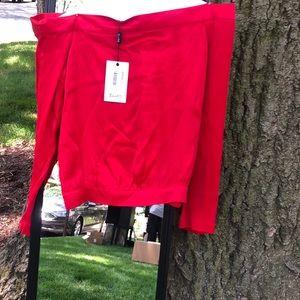 Bardot - red satin shirt - strapless - size 6